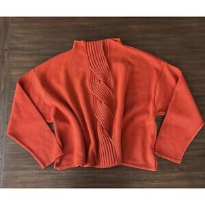 Elemente Clemente Sweater Burnt Orange Merino Wool Mock Neck Cable Knit S